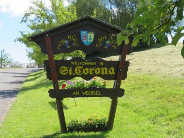 Photo of a wooden welcome sign on green grass next to a street.